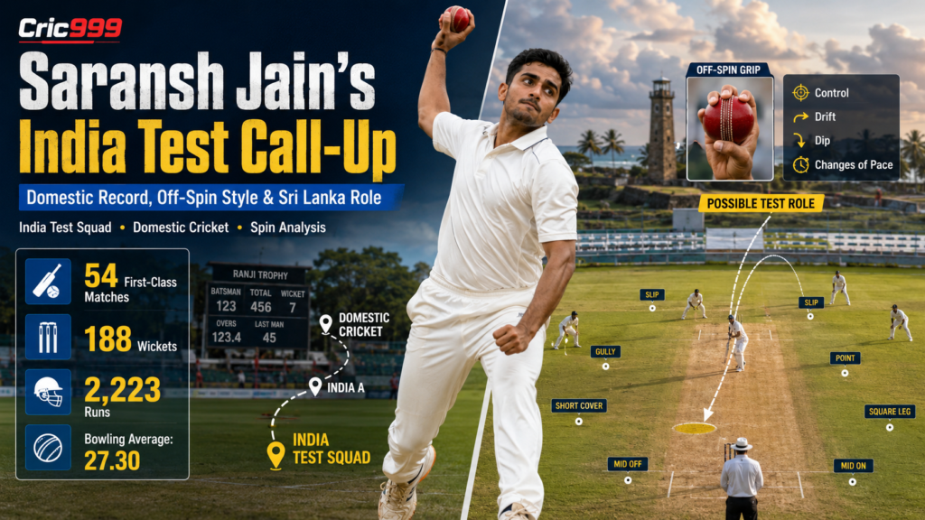 Saransh Jain India Test Call-Up Explained: Domestic Record, Bowling Style and Possible Role in Sri Lanka | Cric999
